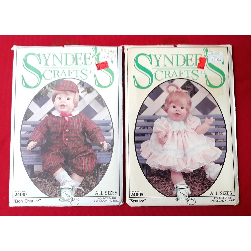 Syndee Crafts 2 lot  doll sewing pattern  Syndee Eton Charlee NEW Uncut 1991 vtg